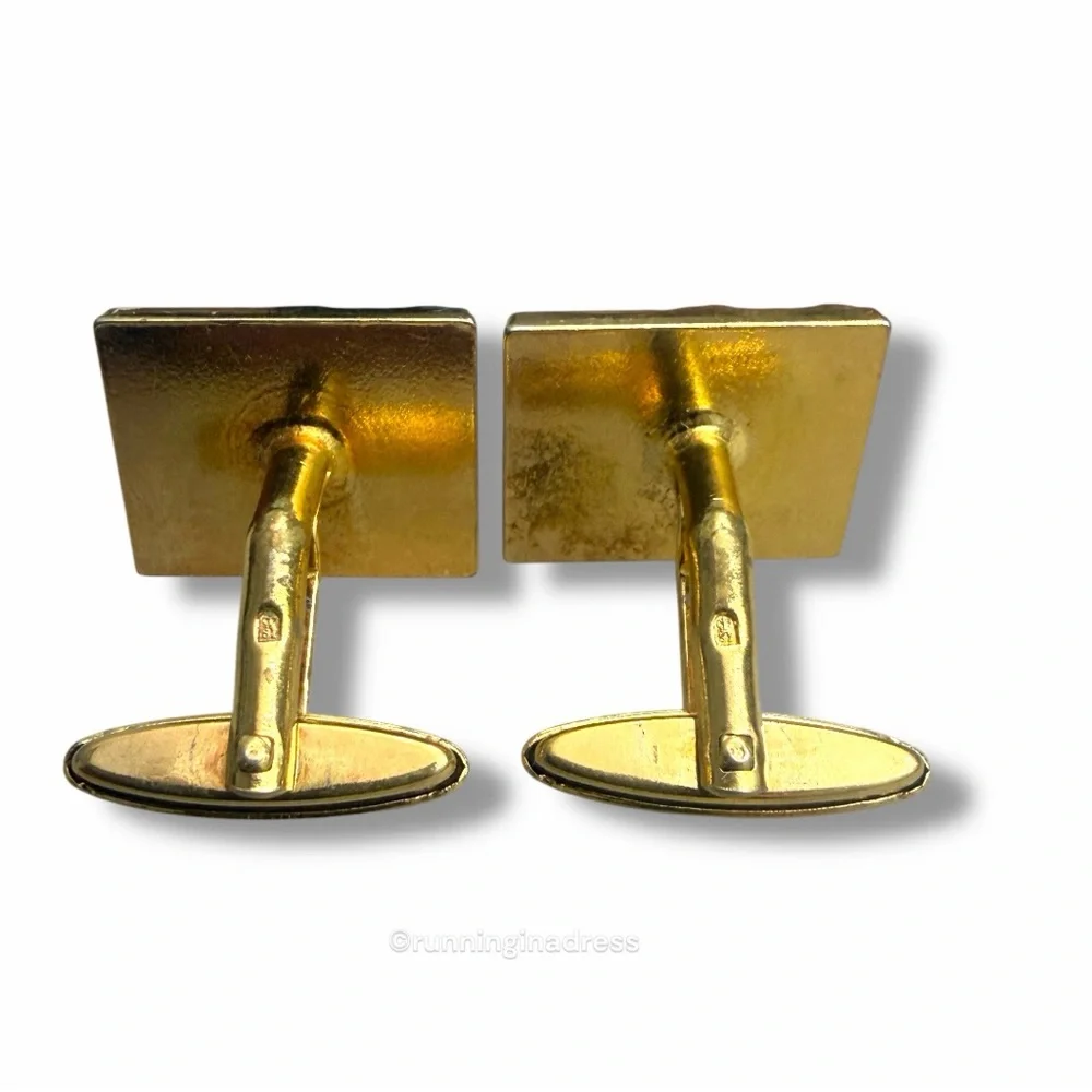 VTG 1980s Nina Ricci Gold Ribbon Textured N Monogram Cufflinks